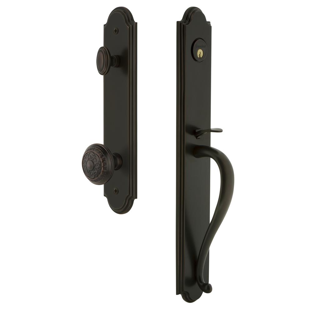 Grandeur by Nostalgic Warehouse ARCSGRWIN Arc One-Piece Handleset with S Grip and Windsor Knob in Timeless Bronze